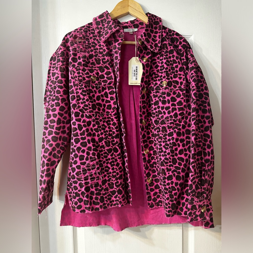 NWT Distressed Pink Leopard Jacket
